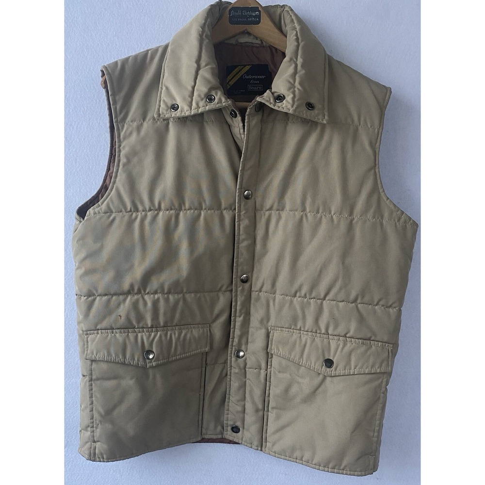 VTG 1970s Sears Outerwear Vest Durable Insulated Snap Button Mens Large